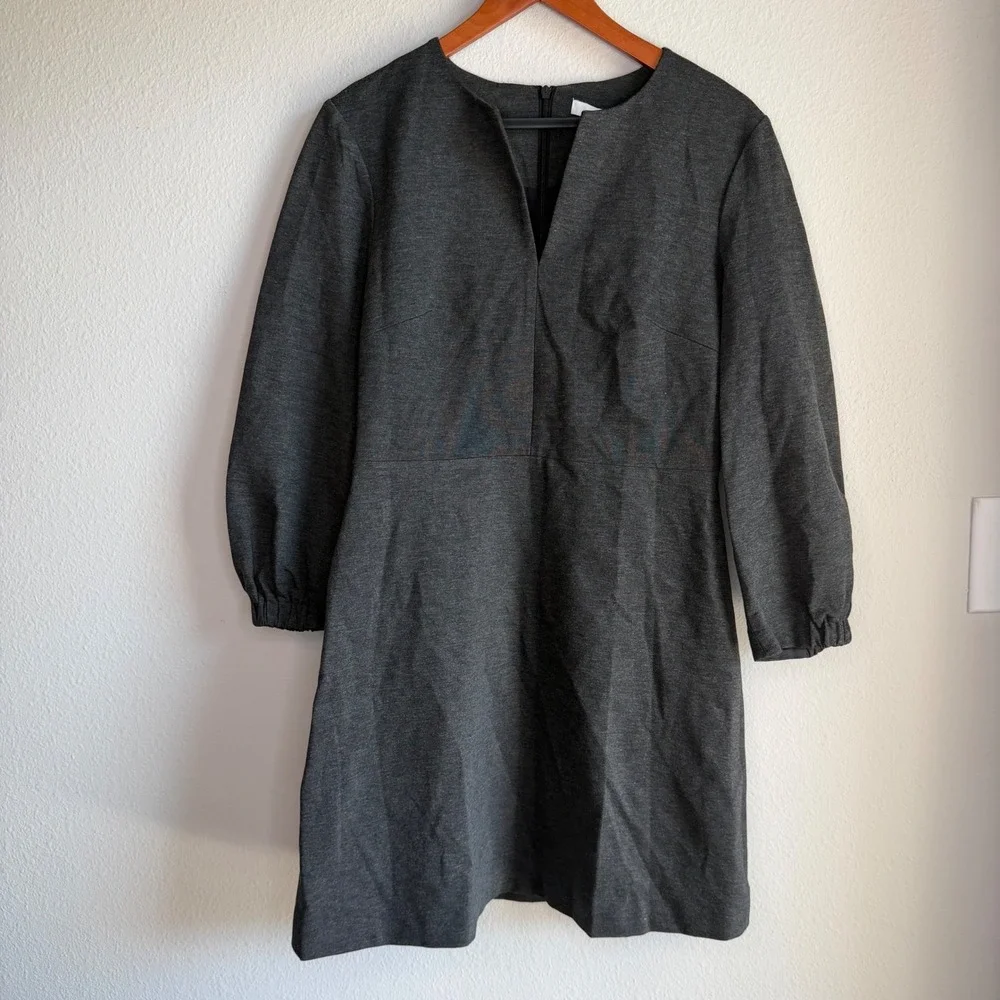 Tibi Bond Stretch Knit Puff Sleeve Dress Gray NWT Size 8 Quiet Luxury Minimalist